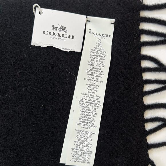 Coach Big Plaid Scarf Oversized Wool Fringe Red/Black NWT Unisex - Picture 7 of 7